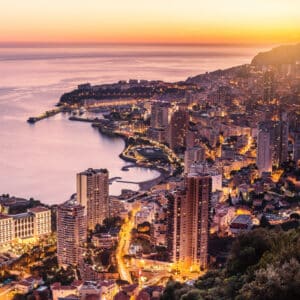 sunset view of Monte Carlo, Monaco